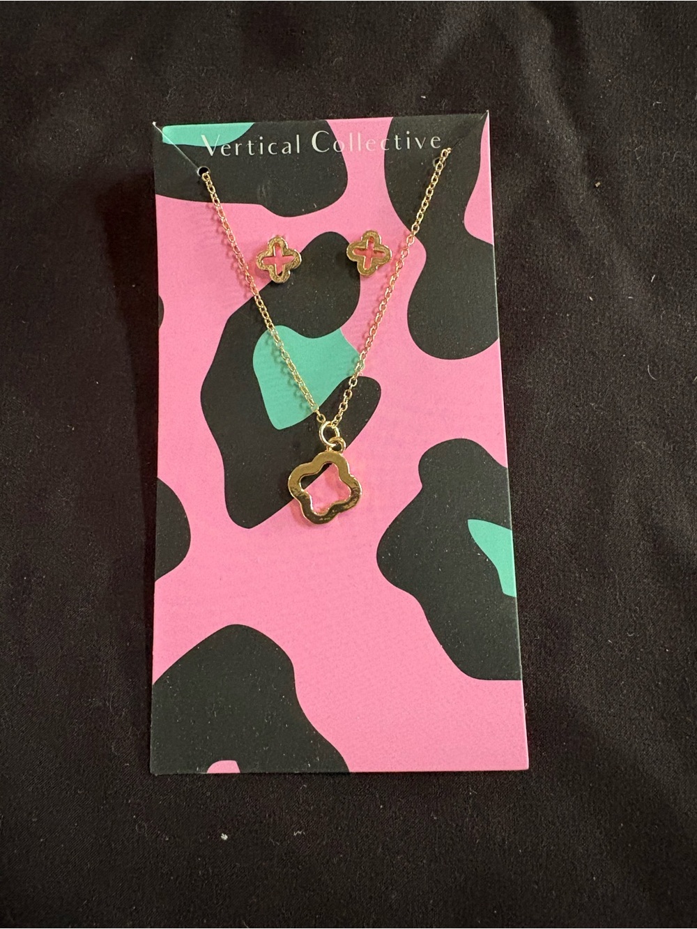 Gold Clover Pendant Necklace and Stud Earrings - Gold